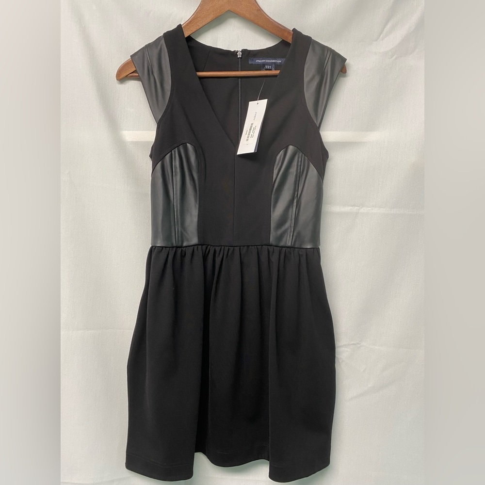 French Connection NWT Ponte & Faux-Leather Fit-And-Flare Dress Size 2